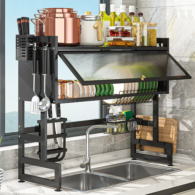 Escorredor de Louça Premium em Aço Com Porta | Organizador Multiuso de Cozinha