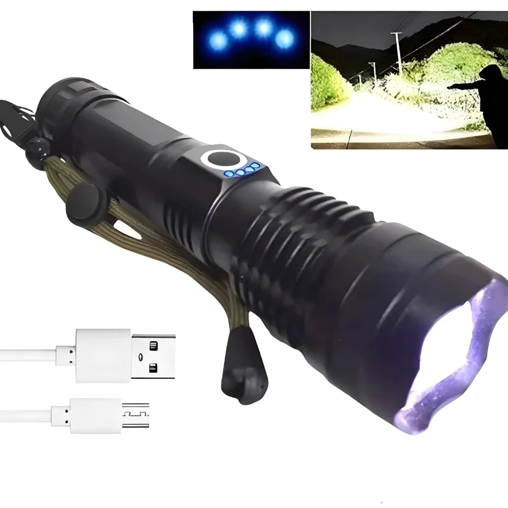 Lanterna Tática Militar T9 Recarregável em Metal | Super Potente