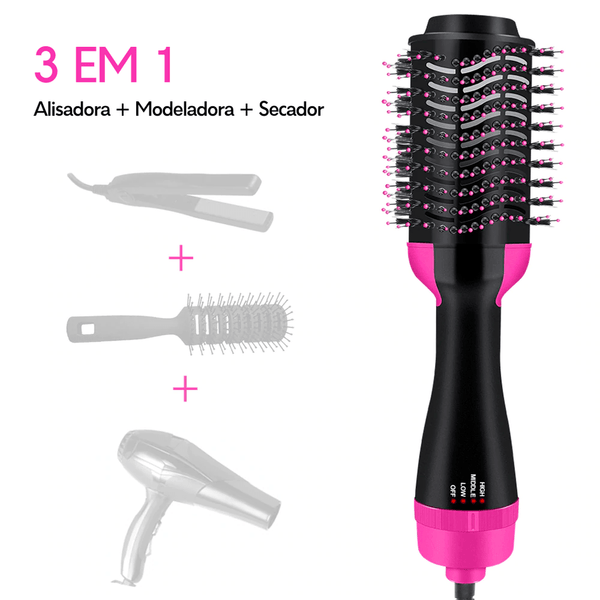 Escova Secadora de Cabelo Profissional 3 em 1 - Seca Escovando, Alisa e Modela - Frete Grátis