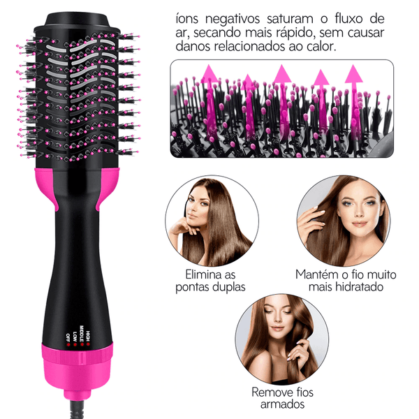 Escova Secadora de Cabelo Profissional 3 em 1 - Seca Escovando, Alisa e Modela - Frete Grátis