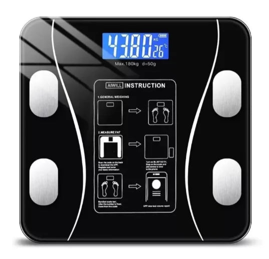 Balança Digital Bioimpedância Corporal Vidro 180kg Bluetooth Com Aplicativo Gratuito - Preta