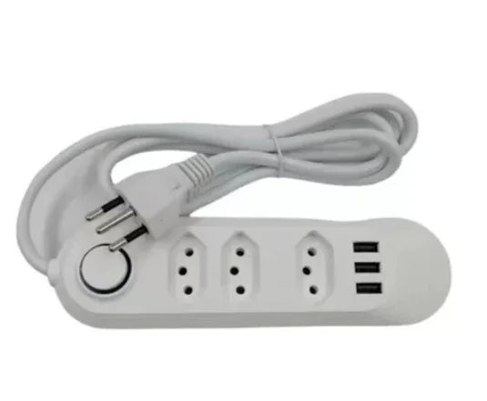 Extensão Elétrica 2 Metros com 3/4 Tomadas + 3 Entradas USB e Botão Liga/Desliga