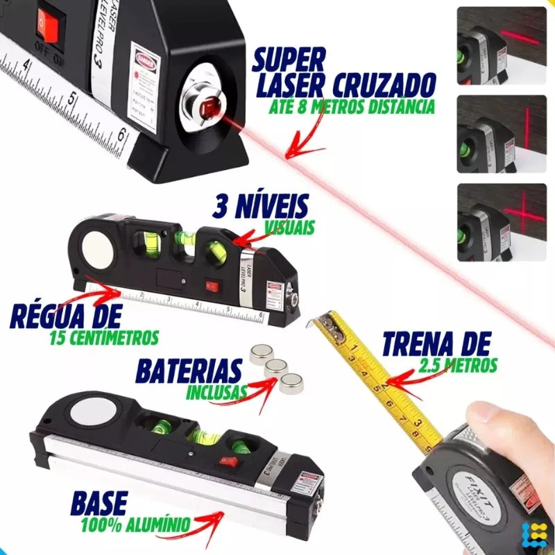 Nível a Laser Nivelador 3 Linhas Trena Régua Profissional