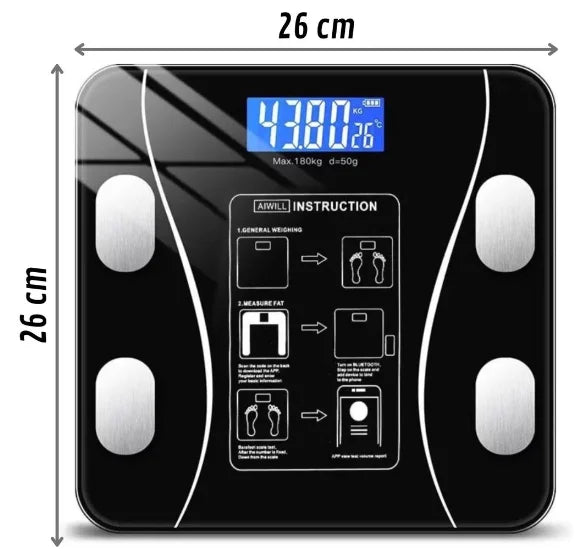 Balança Digital Bioimpedância Corporal Vidro 180kg Bluetooth Com Aplicativo Gratuito - Preta
