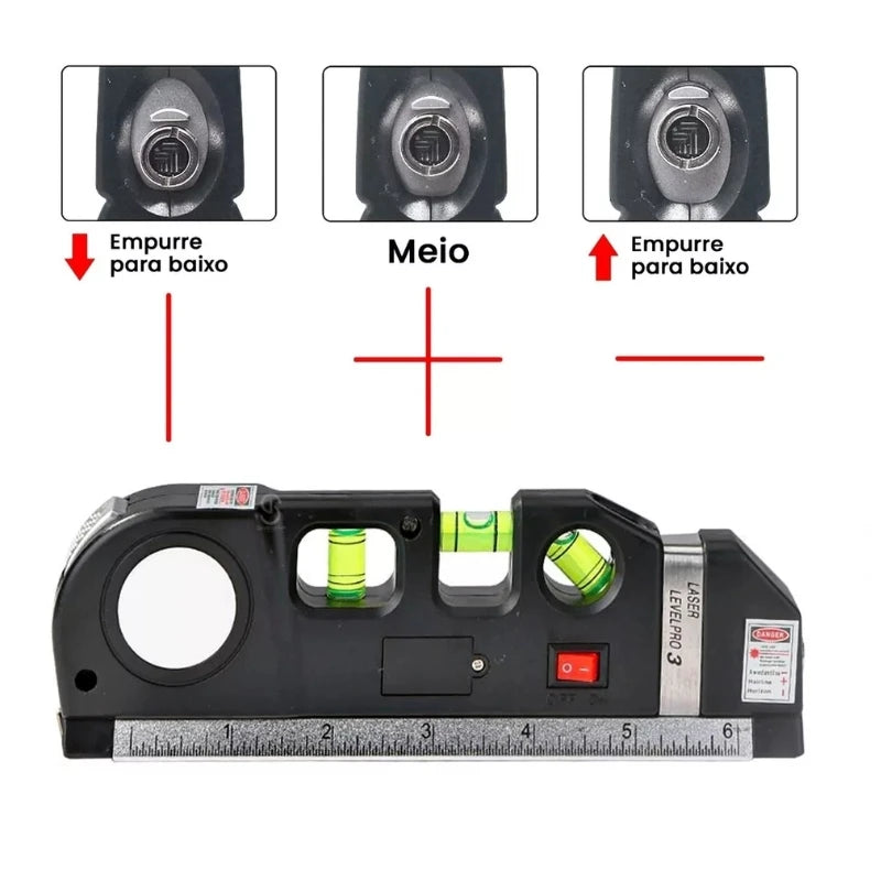 Nível a Laser Nivelador 3 Linhas Trena Régua Profissional