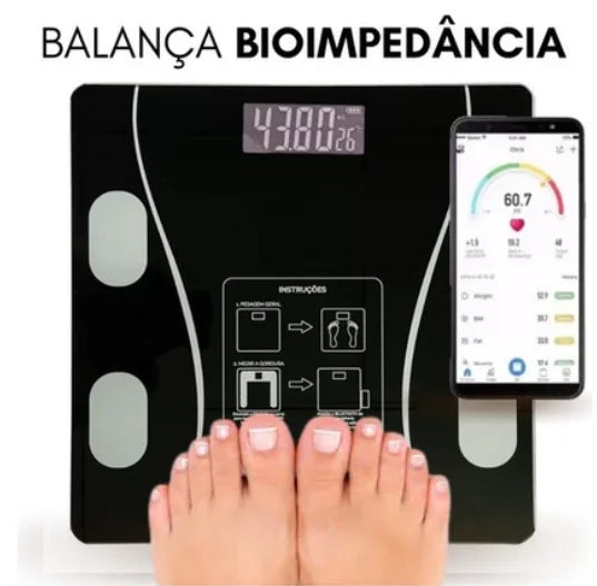 Balança Digital Bioimpedância Corporal Vidro 180kg Bluetooth Com Aplicativo Gratuito - Preta