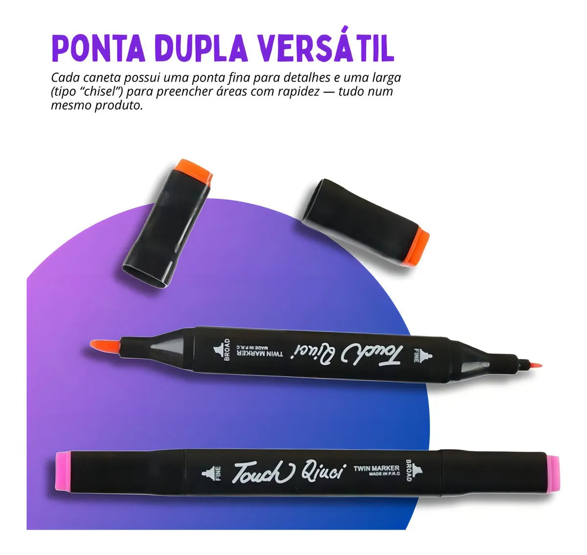 Kit Canetinhas Touch Ponta Dupla – 60 Cores Profissionais para Desenho e Colorir (com Estojo)
