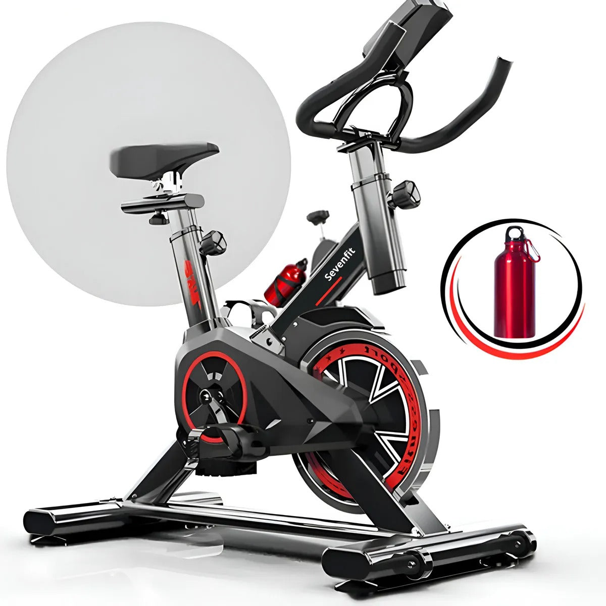 Bicicleta Ergométrica Fitness para Cardio e Musculação com Base | Cor Preto e Vermelho | 6kg Inercia | Marca Sevenfit
