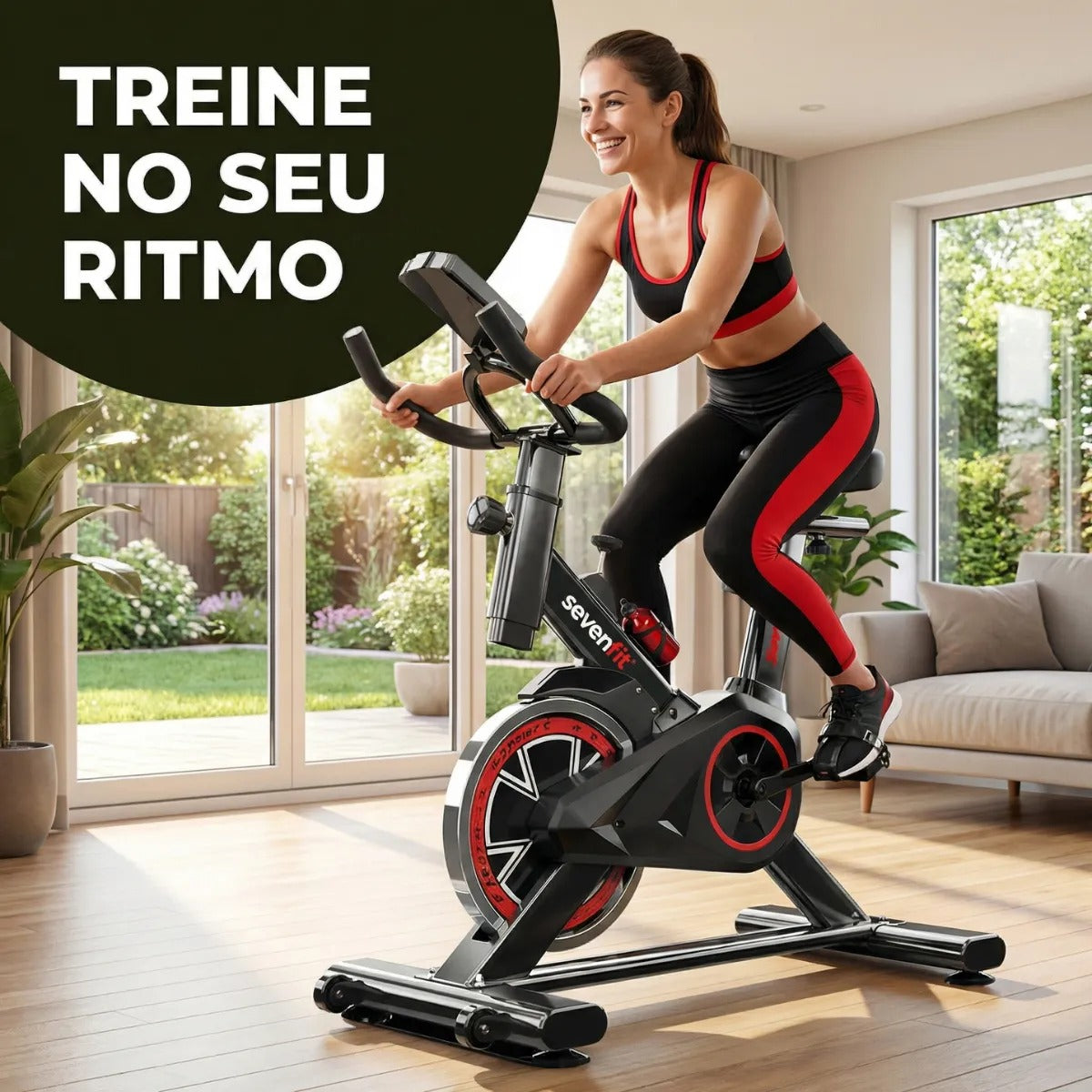 Bicicleta Ergométrica Fitness para Cardio e Musculação com Base | Cor Preto e Vermelho | 6kg Inercia | Marca Sevenfit