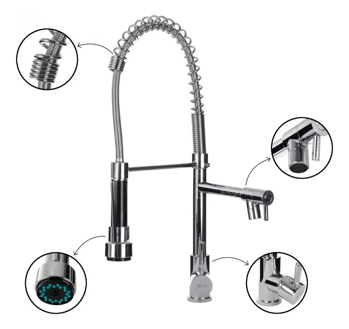 Torneira Gourmet de Cozinha Monocomando com Extensor 50 cm, Mangueira Flexível, Cromada