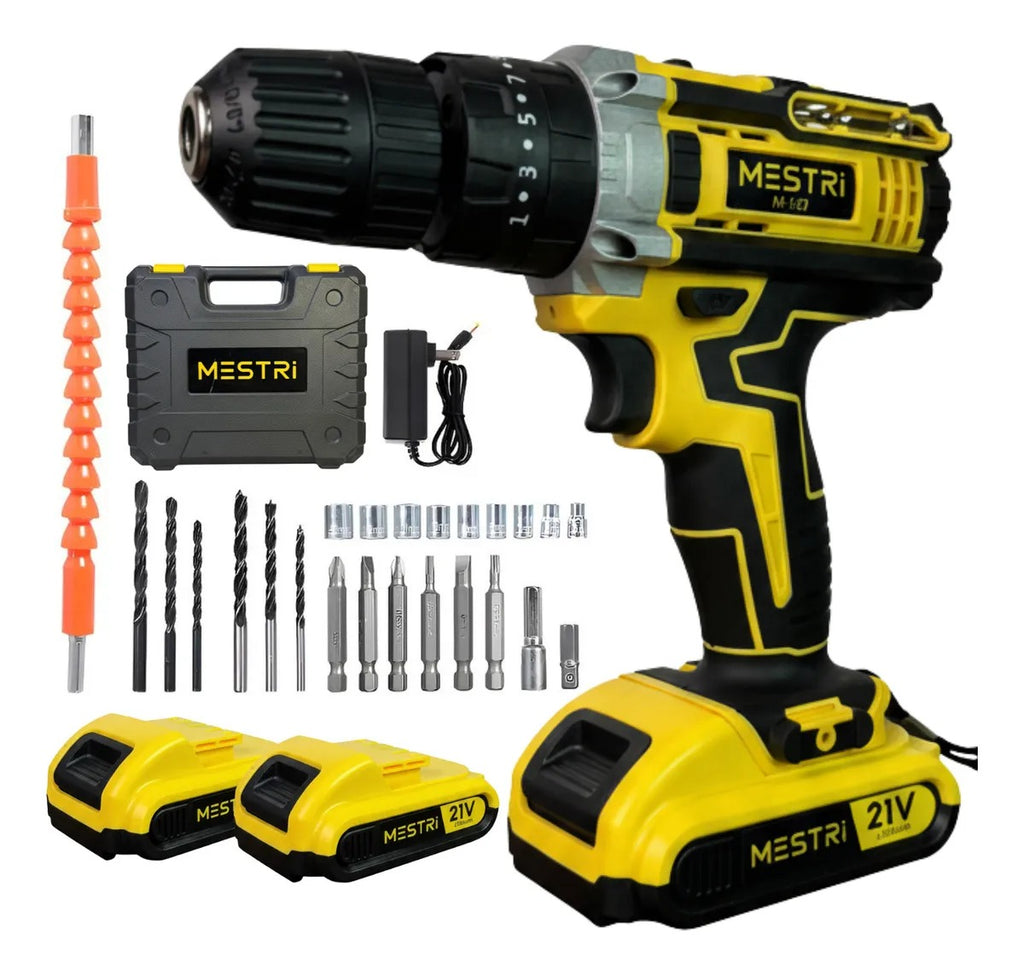 Parafusadeira e Furadeira de Impacto Sem Fio 21V MESTRI M-150 – Kit Profissional com 2 Baterias 2.000mAh, Bivolt e Maleta Completa