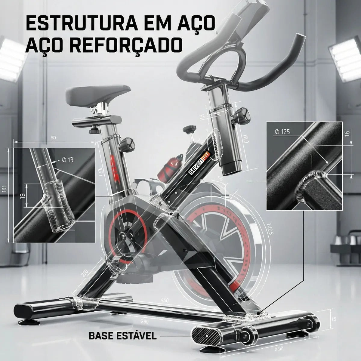 Bicicleta Ergométrica Fitness para Cardio e Musculação com Base | Cor Preto e Vermelho | 6kg Inercia | Marca Sevenfit