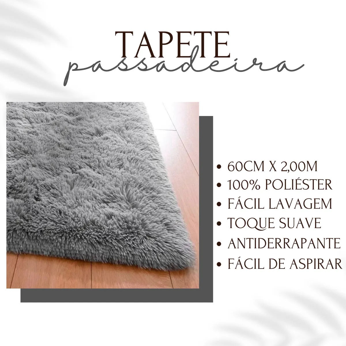 Tapete Passadeira 200cm X 60cm Dhalishop | Quarto | Pé de Cama | Luxo | Conforto
