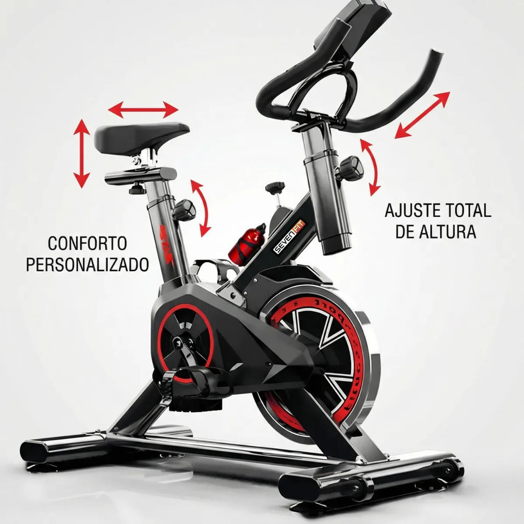 Bicicleta Ergométrica Fitness para Cardio e Musculação com Base | Cor Preto e Vermelho | 6kg Inercia | Marca Sevenfit