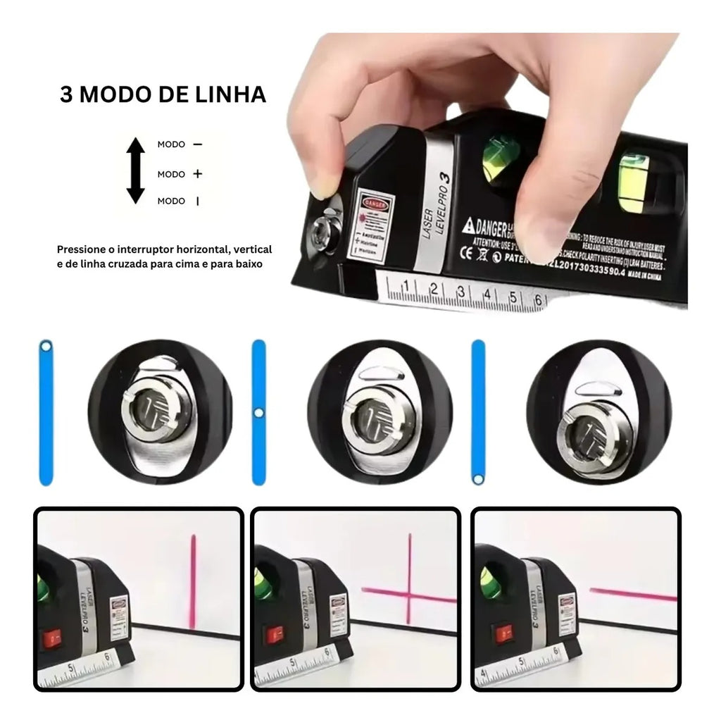 Nível a Laser Nivelador 3 Linhas Trena Régua Profissional
