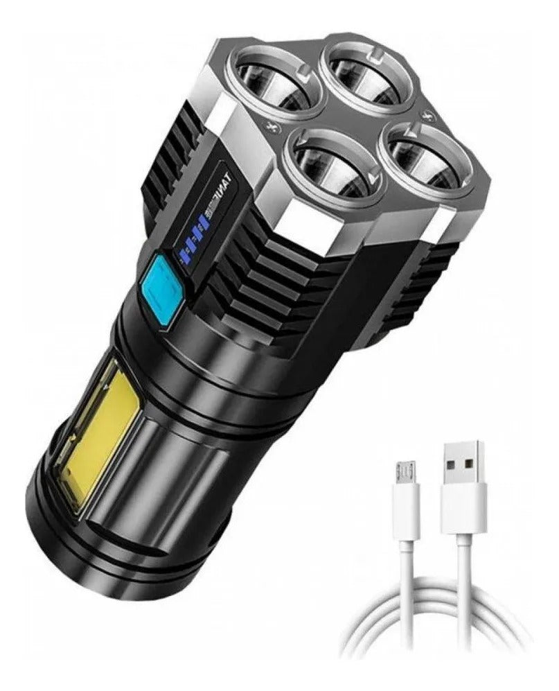 Lanterna LED Tática 4 Núcleos Alta Potência Recarregável USB Resistente à Água