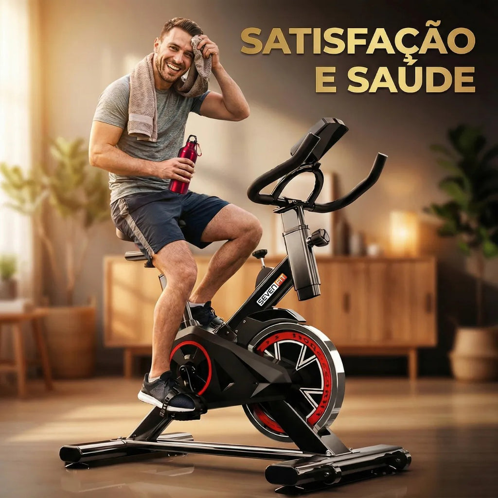 Bicicleta Ergométrica Fitness para Cardio e Musculação com Base | Cor Preto e Vermelho | 6kg Inercia | Marca Sevenfit