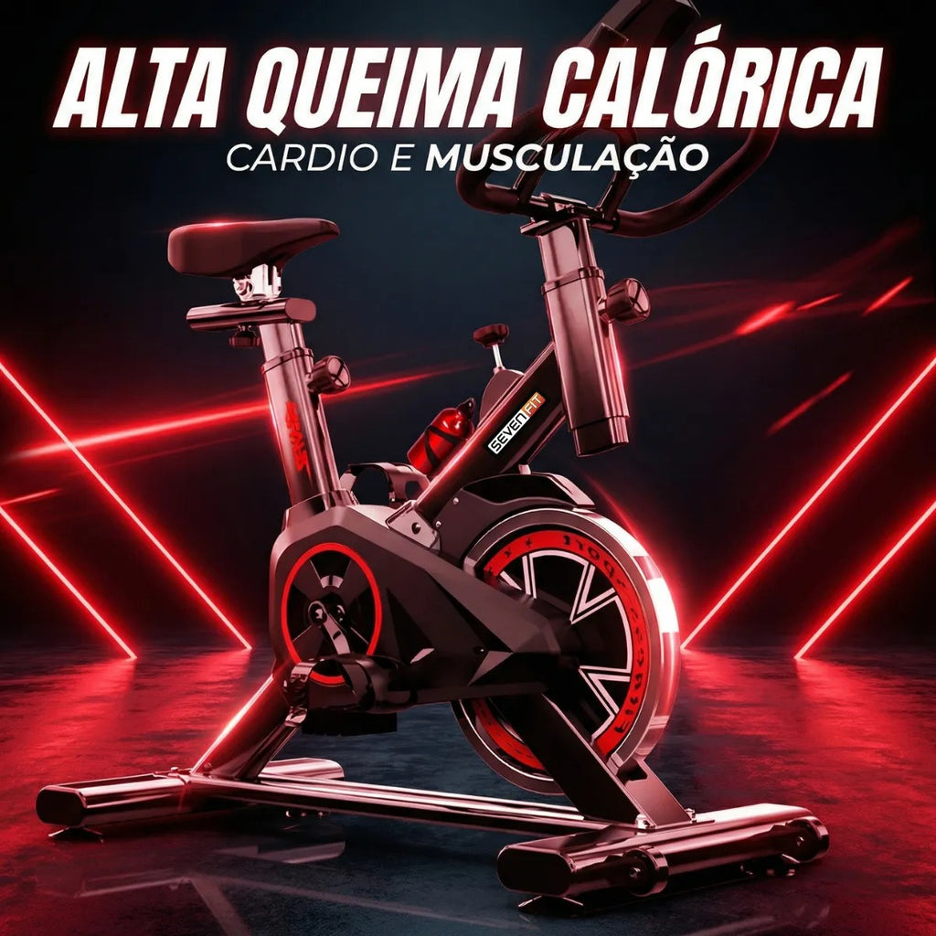 Bicicleta Ergométrica Fitness para Cardio e Musculação com Base | Cor Preto e Vermelho | 6kg Inercia | Marca Sevenfit