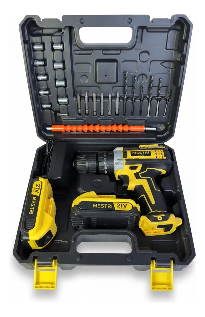 Parafusadeira e Furadeira de Impacto Sem Fio 21V MESTRI M-150 – Kit Profissional com 2 Baterias 2.000mAh, Bivolt e Maleta Completa