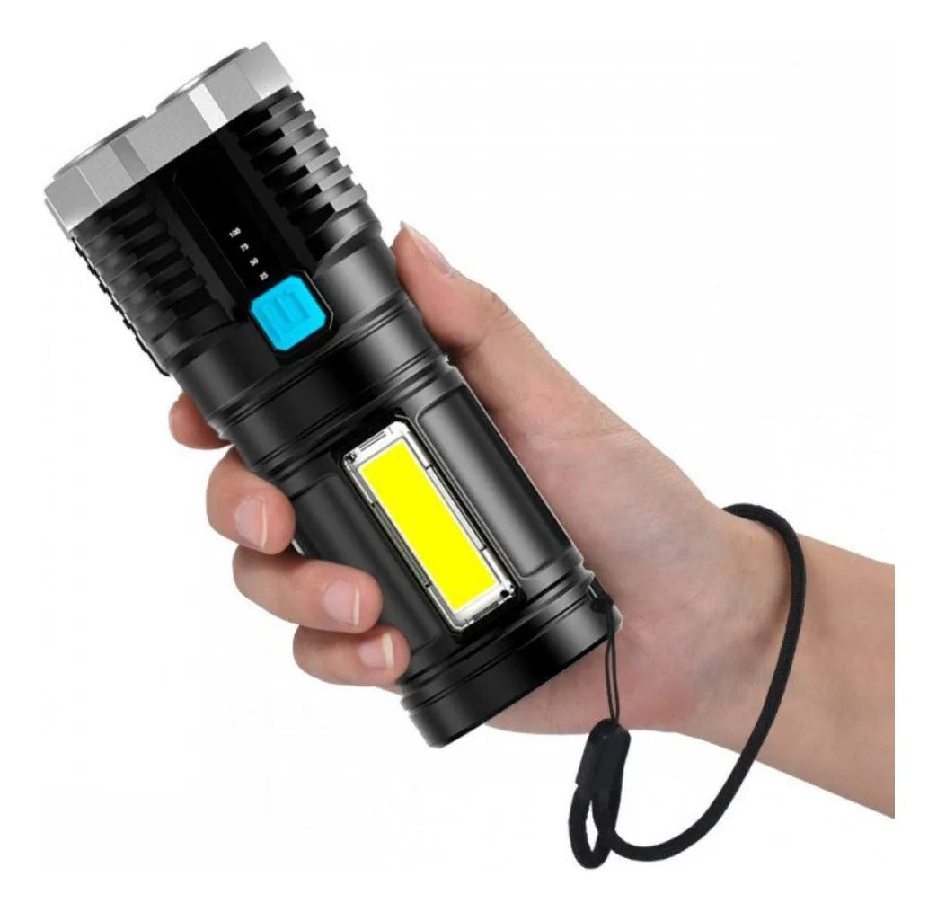 Lanterna LED Tática 4 Núcleos Alta Potência Recarregável USB Resistente à Água