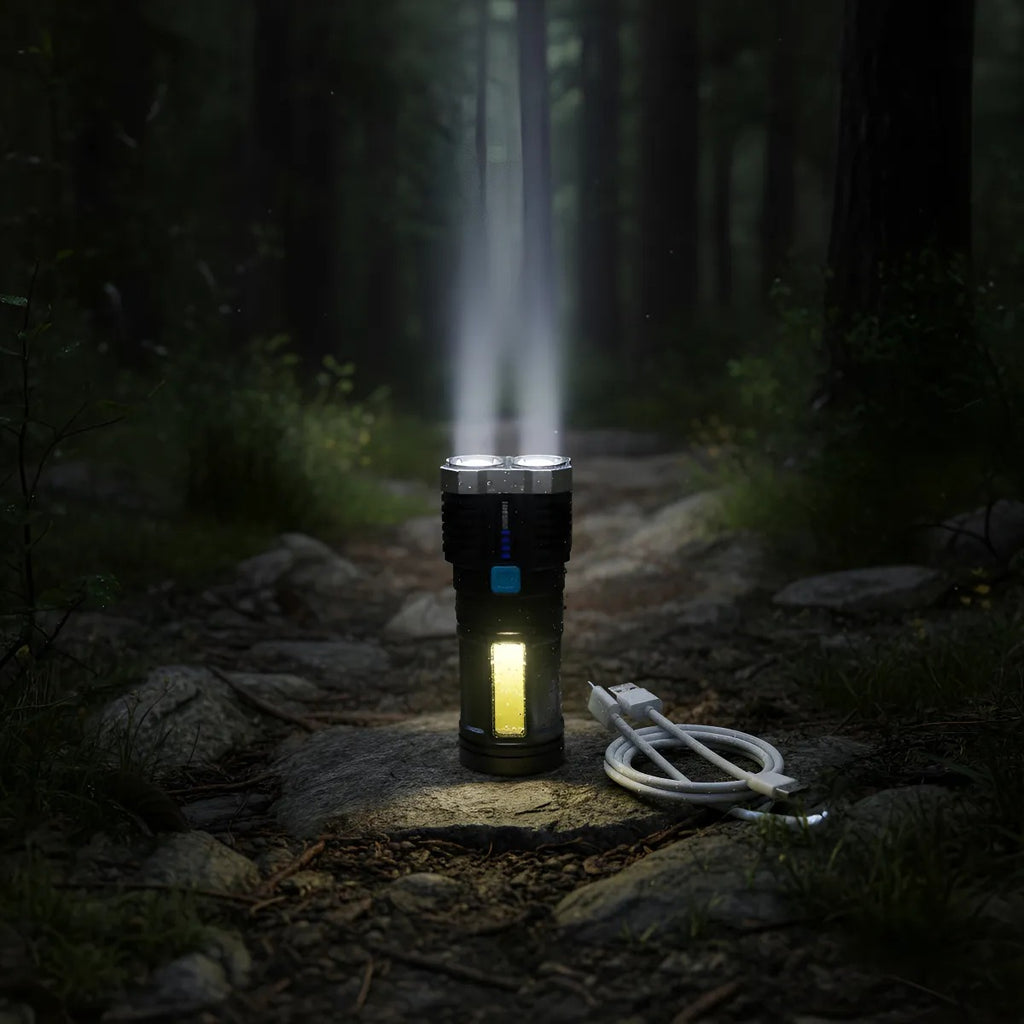 Lanterna LED Tática 4 Núcleos Alta Potência Recarregável USB Resistente à Água