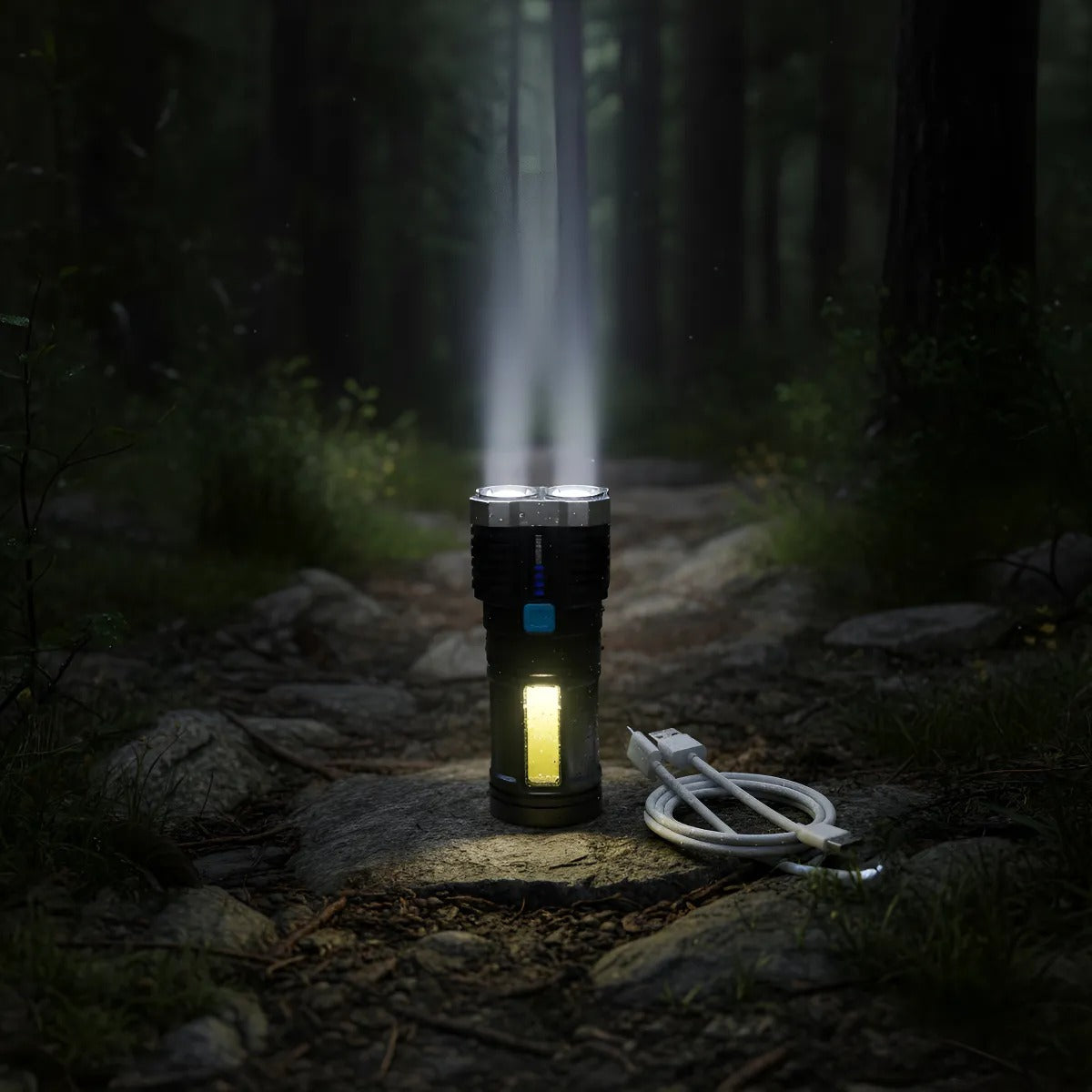 Lanterna LED Tática 4 Núcleos Alta Potência Recarregável USB Resistente à Água