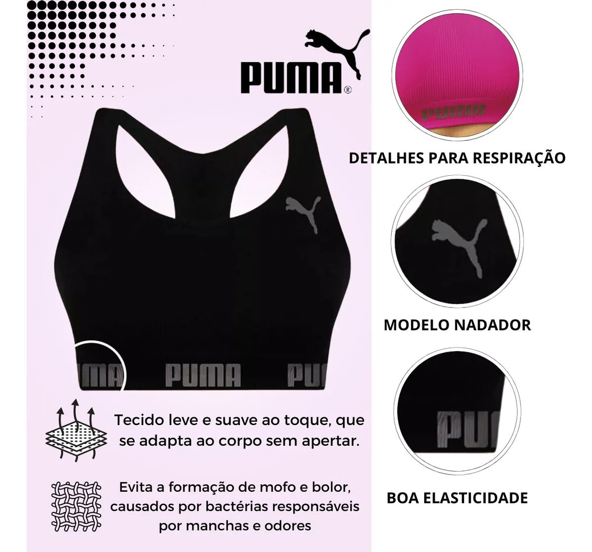 Top Puma Original Feminino Alta Sustentação Academia Fitness