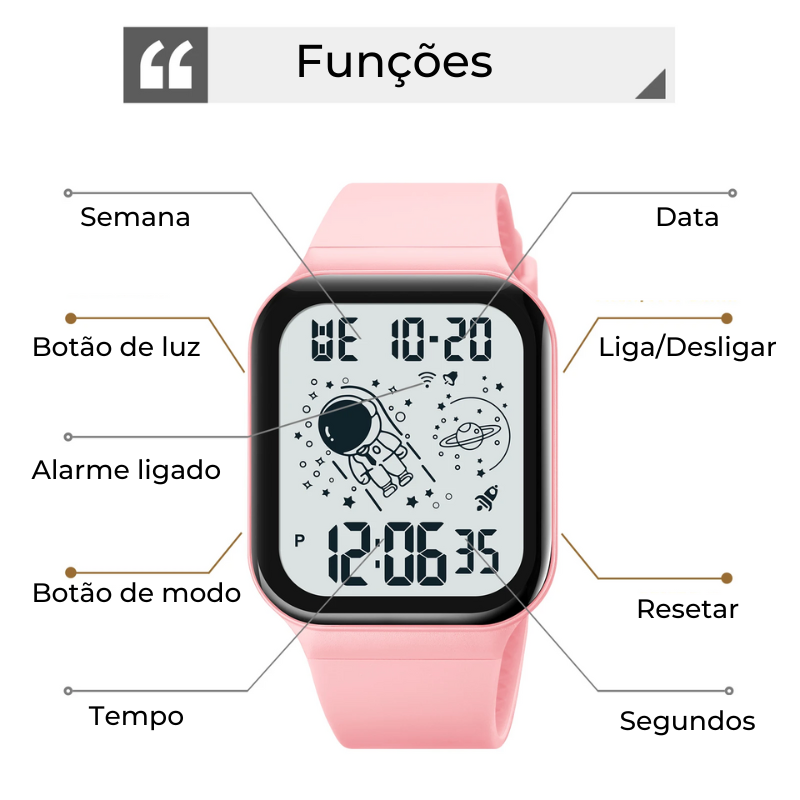 Relógio Digital Multifuncional Watch-2 - Astronauta - À Prova d'Água - O tempo do Universo no seu Pulso