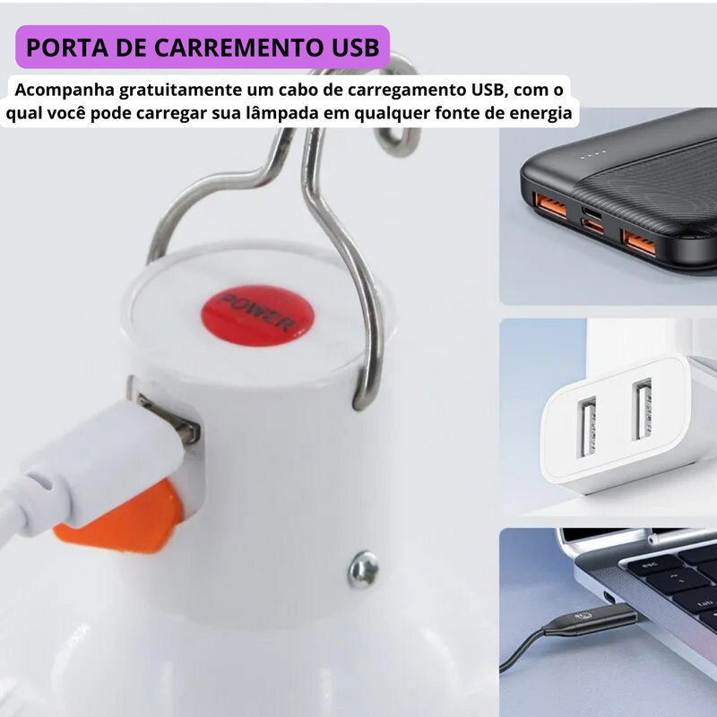 Lâmpada Portátil Led Recarregável Original + Cabo USB (Brinde)