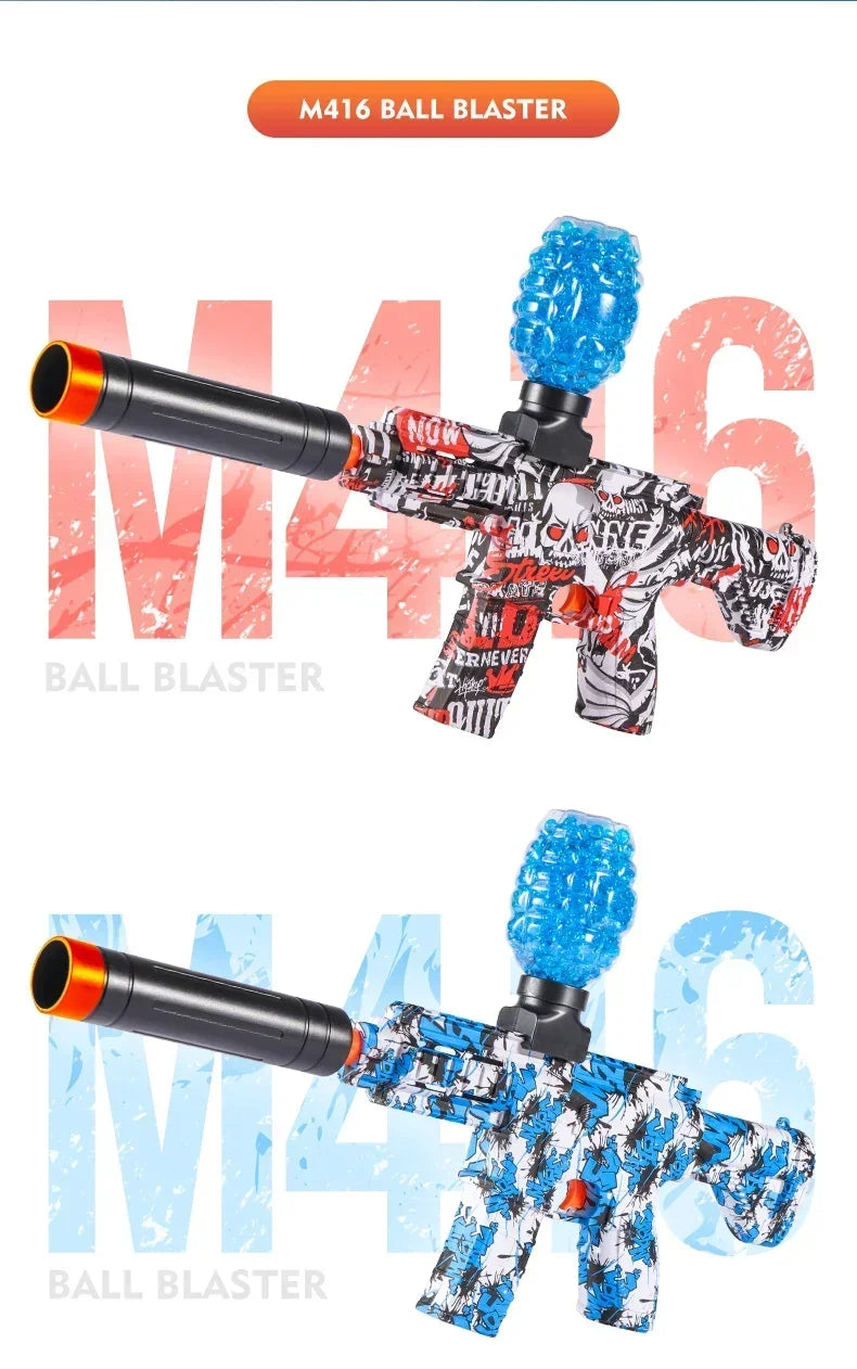 Arma de Bolinhas de Gel | Metralhadora Blaster M416 + Óculos de Proteção + Bateria Recarregável + 10.000 Bolinhas de Gel