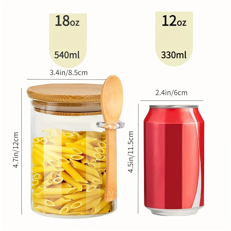 Pote de vidro hermético 540ml com tampa e colher de bambu