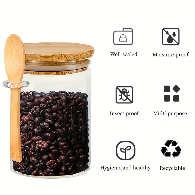 Pote de vidro hermético 540ml com tampa e colher de bambu