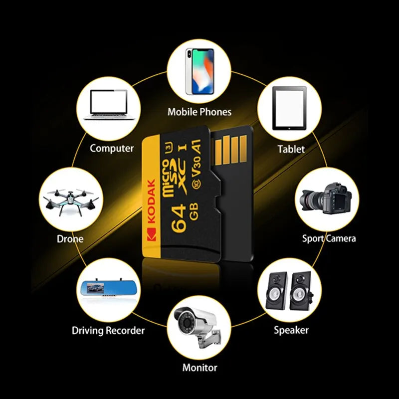 Cartão de Memória Kodak | Micro SD 64GB U3 4K Classe 10 | Alta velocidade + Adaptador