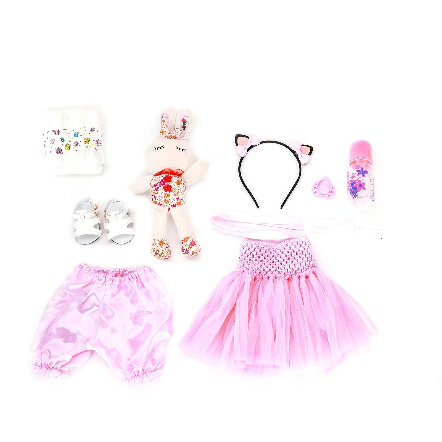 Boneca Reborn Lavínia | 100% Silicone | 55cm + Coelho de Pelúcia + Acessórios