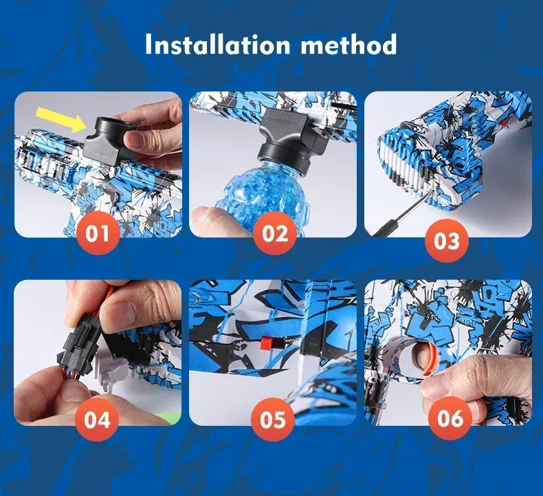 Arma de Bolinhas de Gel | Metralhadora Blaster M416 + Óculos de Proteção + Bateria Recarregável + 10.000 Bolinhas de Gel