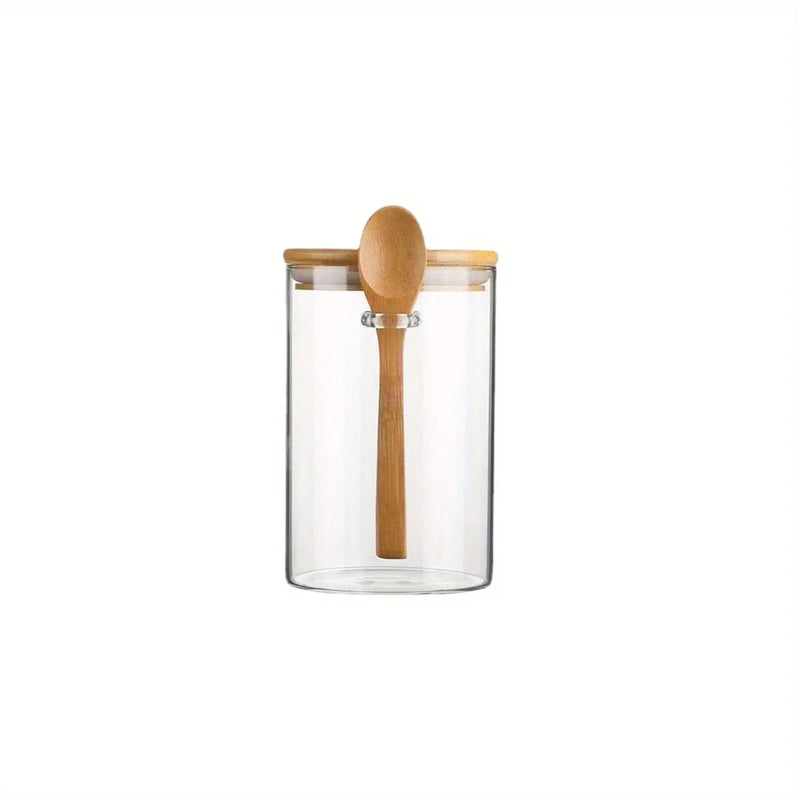 Pote de vidro hermético 540ml com tampa e colher de bambu