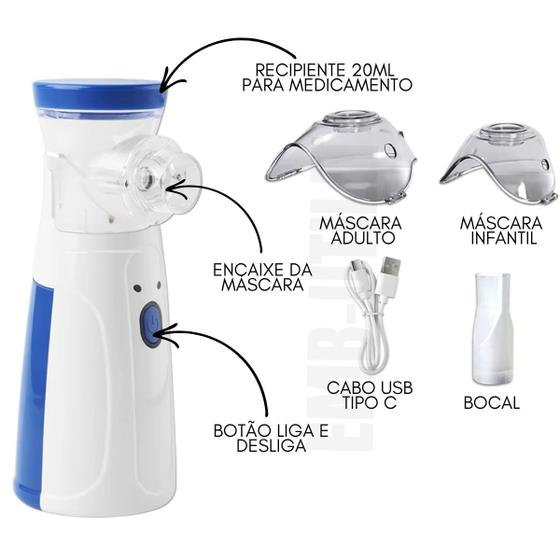 Inalador Nebulizador Portátil Ultrassônico Atomizador para Crianças e Adultos
