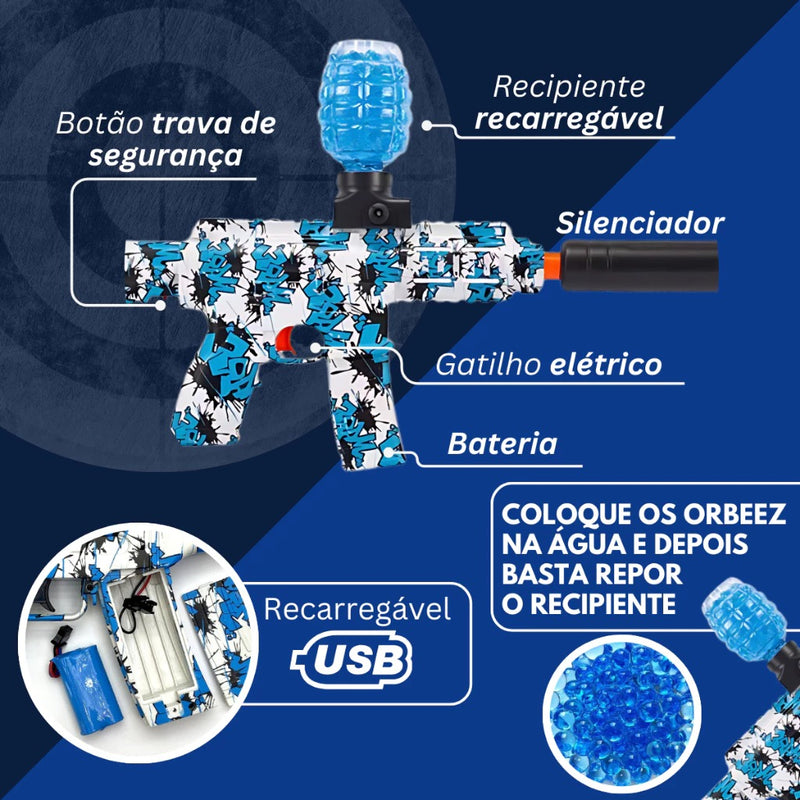 Arma Elétrica Lança Bolinhas de Gel | Metralhadora Blaster M416 | Acompanha Óculos de Proteção + Bolinhas de Gel (Brinde)