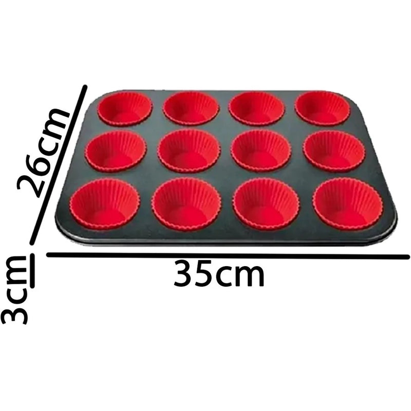 Conjunto de Travessa Assadeira Antiaderente + 12 Formas Silicone Cupcake - Well