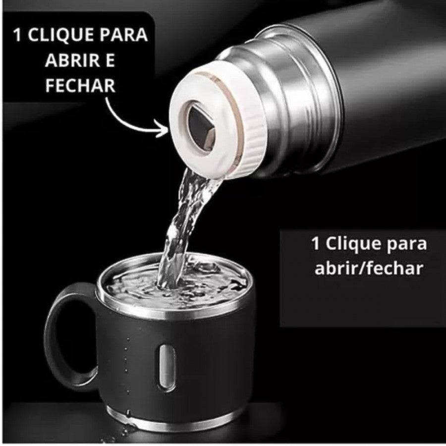 Kit Garrafa Térmica Inox 500ml OEMG + 3 Xícaras | Stainless Steel