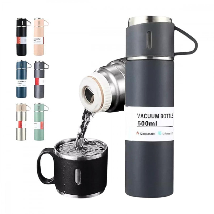 Kit Garrafa Térmica Inox 500ml OEMG + 3 Xícaras | Stainless Steel
