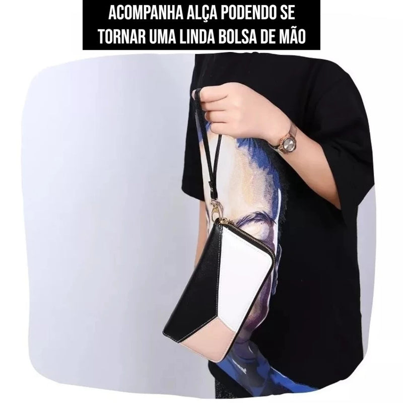 Carteira Bolsa Feminina Dianna | Couro PU Porta-Celular e Zíper